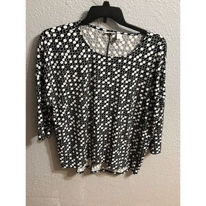 Chico's Womens Top Sz 3 Black‎ And White Polka Dots 3/4 Sleeve Pullover